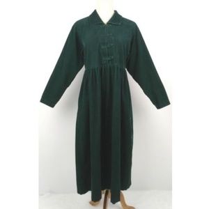 VTG 90s Forest Green Fine Cord Maxi Empire Dress 8